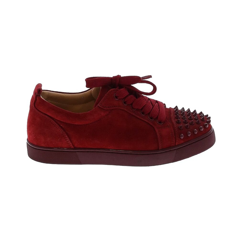 Christian Louboutin Red Suede Spiked Low Top Sneakers Size 36.5